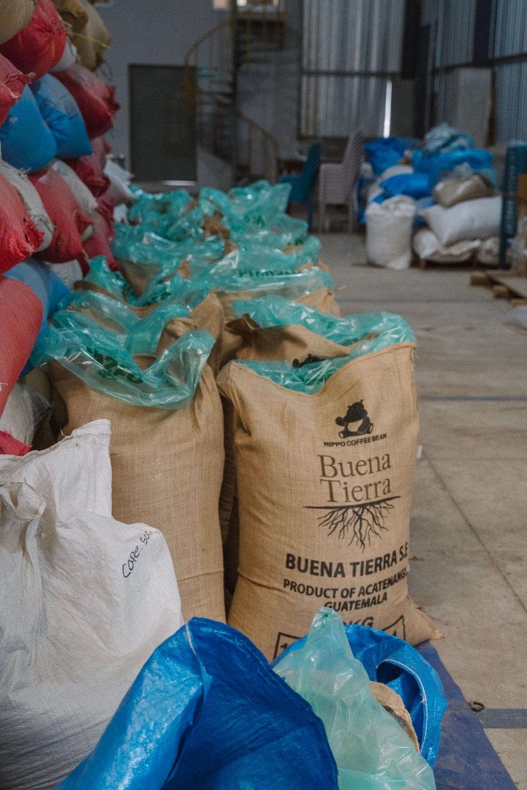 Sacs de café en toile de jute avant réemploi